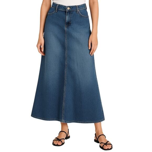 Ralph Lauren Denim Maxi Skirt 0 USA Made Y2K Long Modest Western Jean Blue - Picture 3 of 10